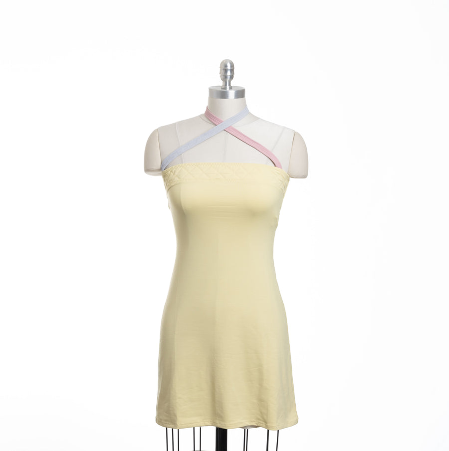 Chanel Vintage Yellow Crossover Strap Mini Dress