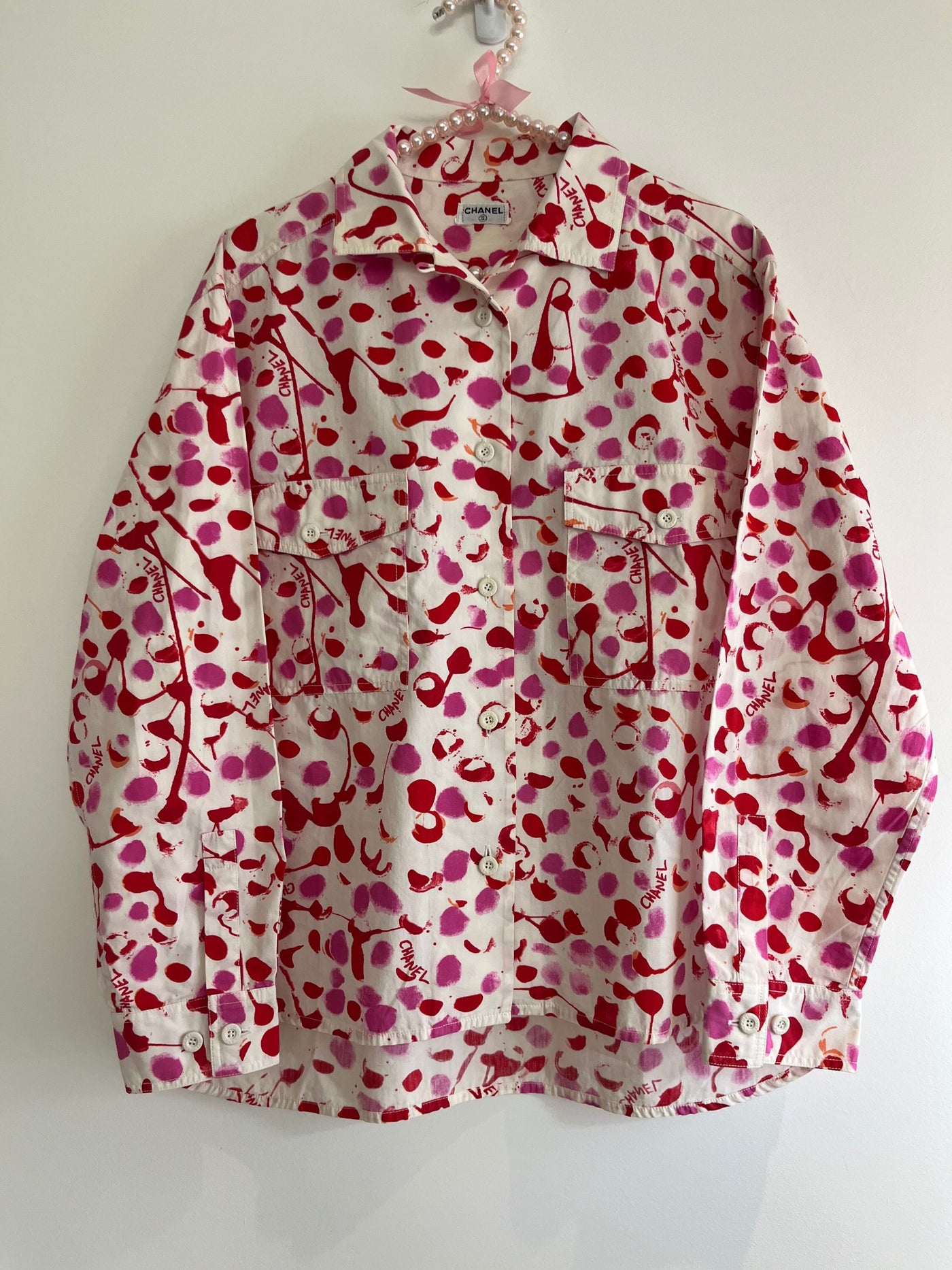 Chanel Vintage Red White Button Up Top