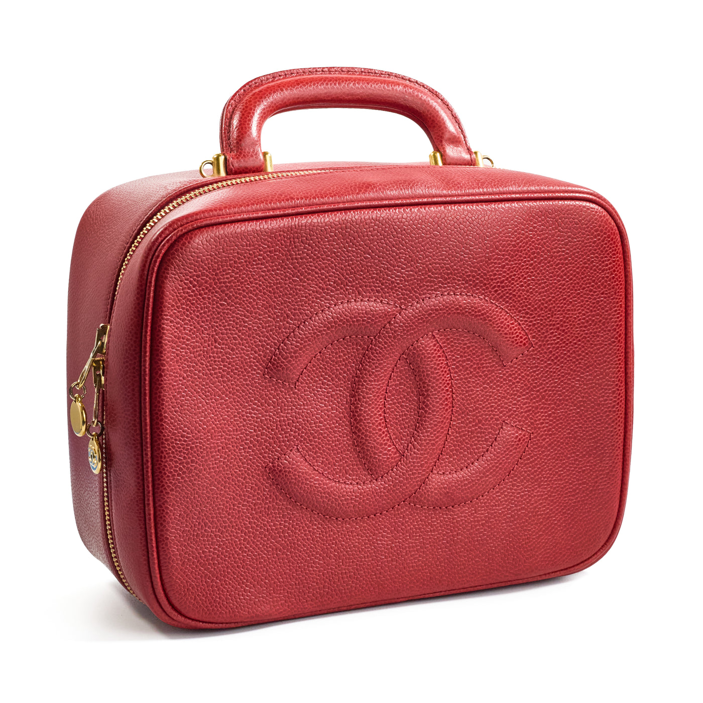 Chanel Vintage Red Caviar Two-Way Vanity Bag