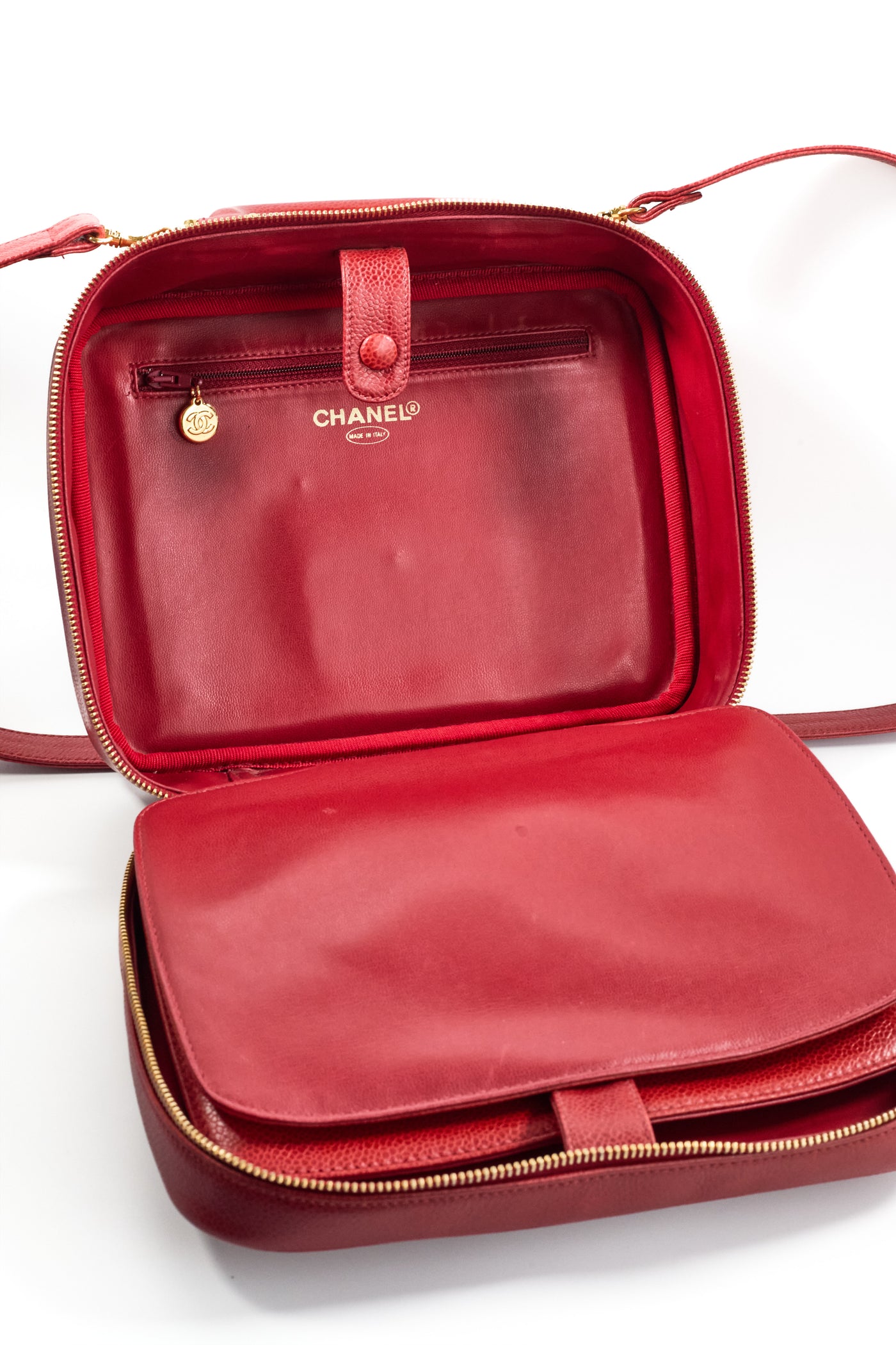 Chanel Vintage Red Caviar Two-Way Vanity Bag