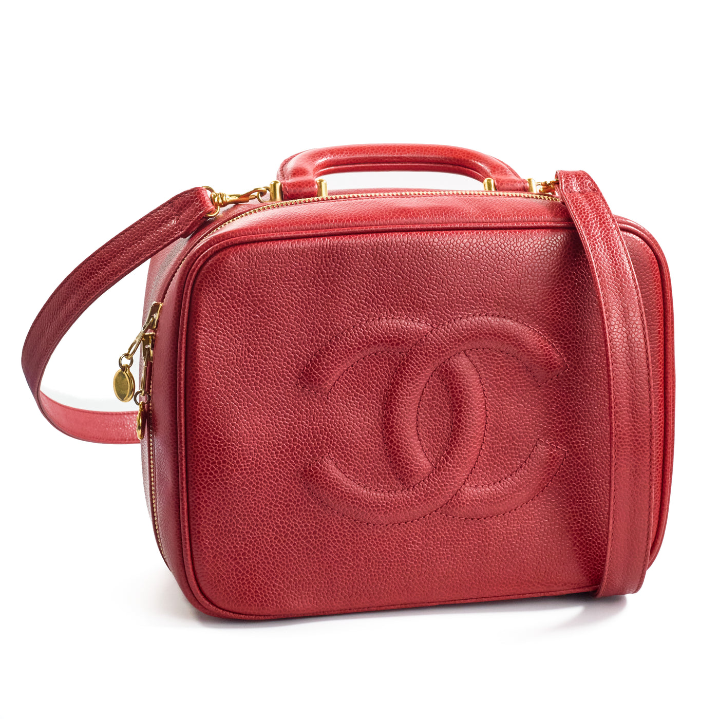 Chanel Vintage Red Caviar Two-Way Vanity Bag