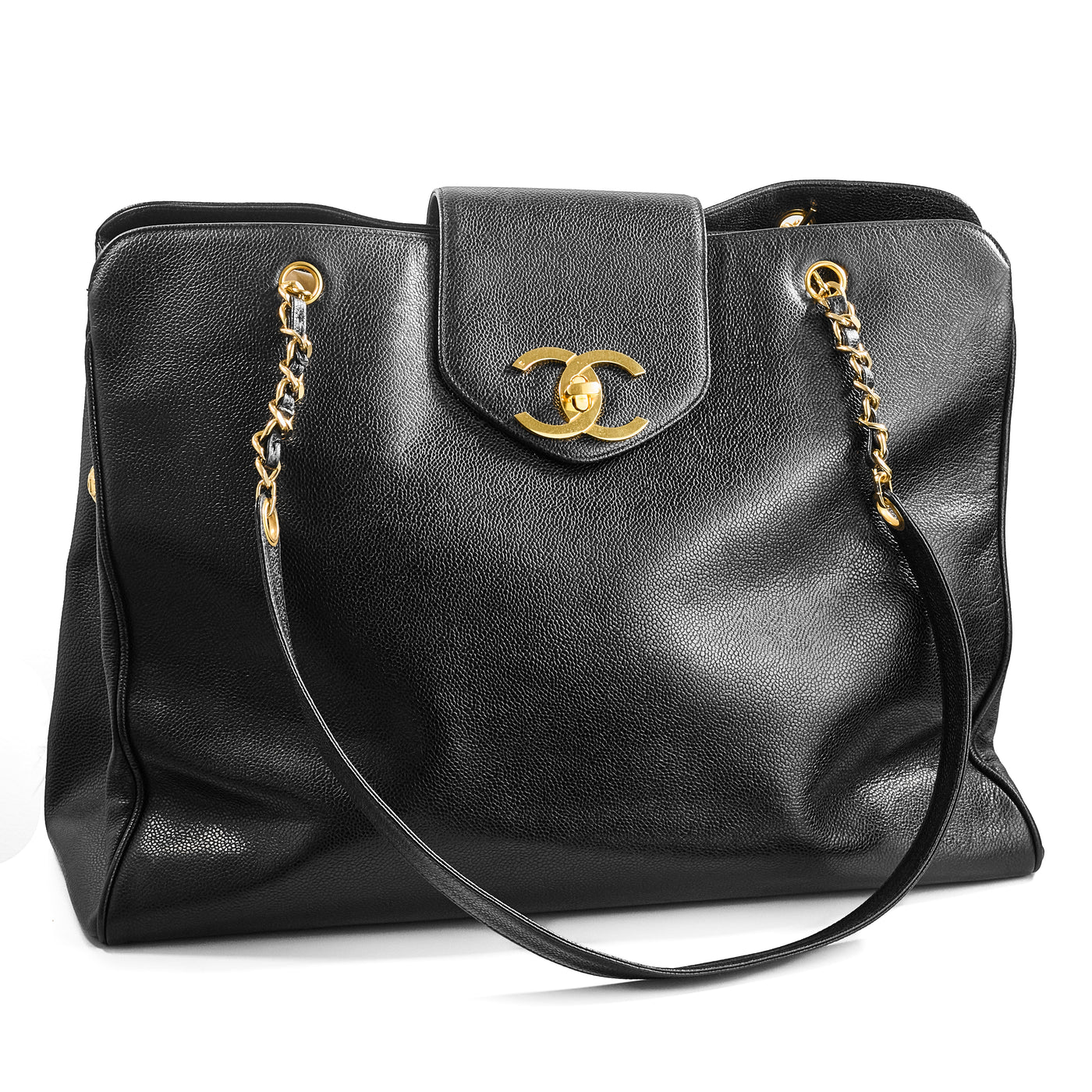 Chanel Vintage Supermodel Black Caviar Tote Bag