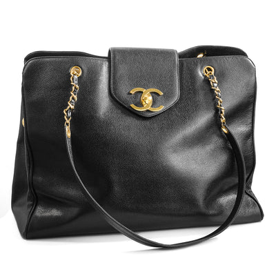 Chanel Vintage Supermodel Black Caviar Tote Bag