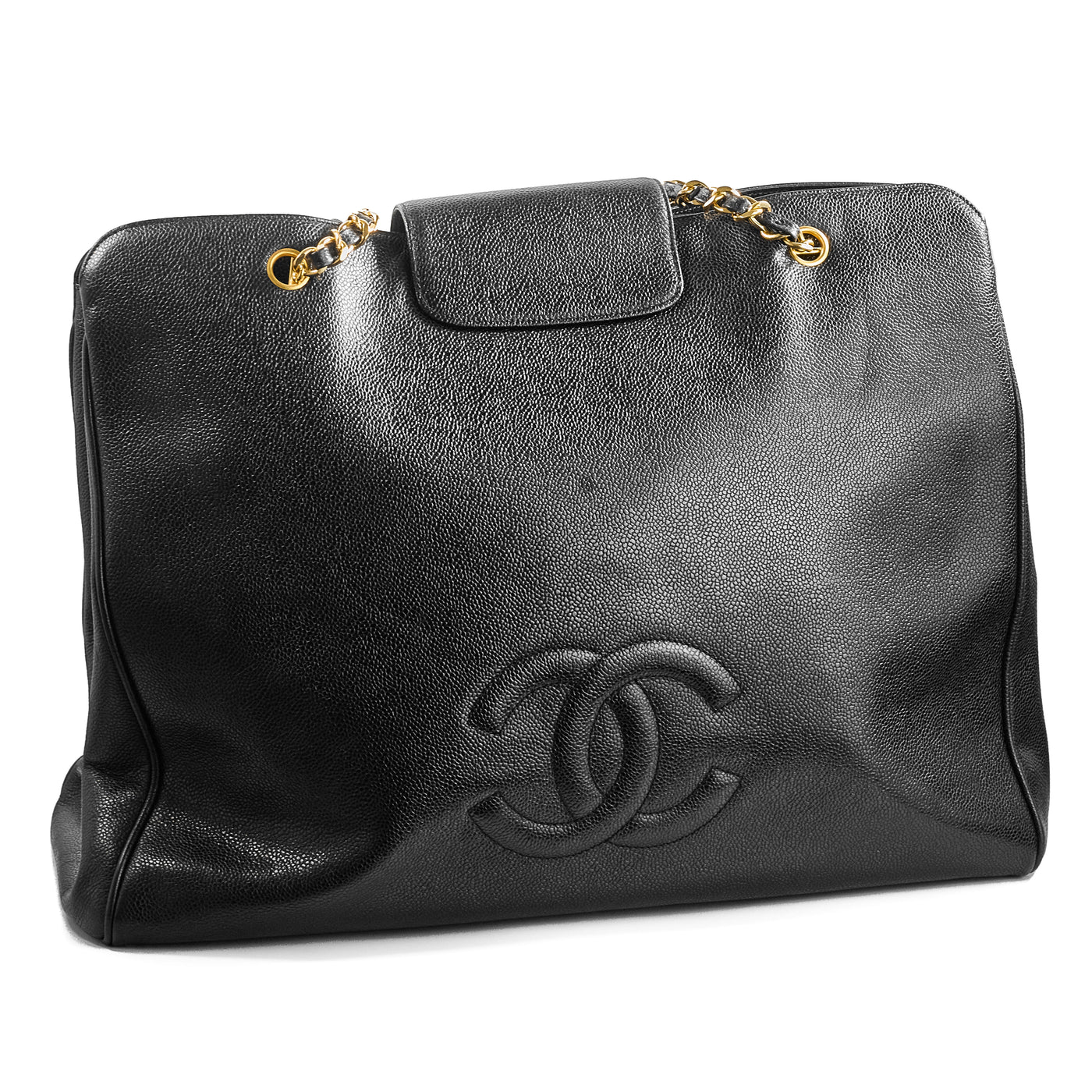 Chanel Vintage Supermodel Black Caviar Tote Bag