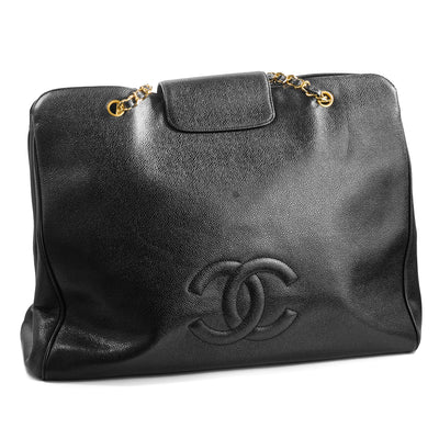 Chanel Vintage Supermodel Black Caviar Tote Bag