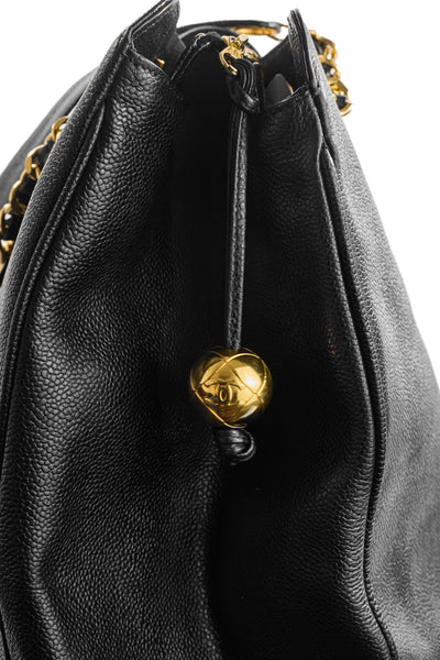 Chanel Vintage Supermodel Black Caviar Tote Bag