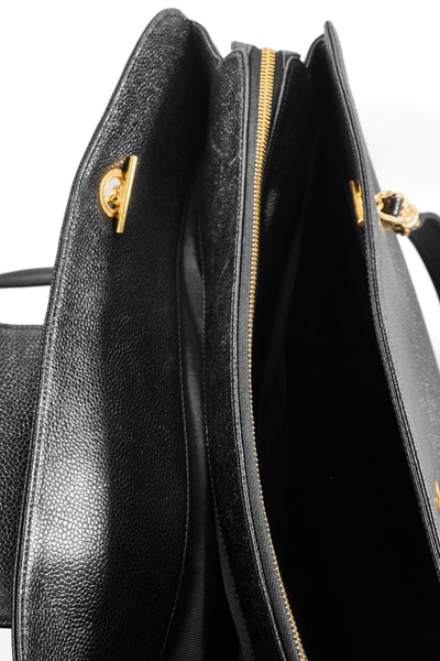 Chanel Vintage Supermodel Black Caviar Tote Bag