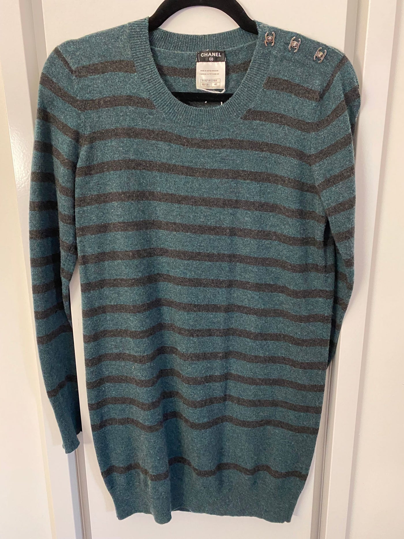 Chanel Striped Turnlock Sweater