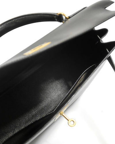 Hermes Vintage Black Box Calf Sellier Kelly 32