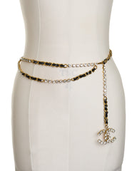 Chanel Vintage 1995 SS Runway Chain, Leather and Crystal CC Belt 86
