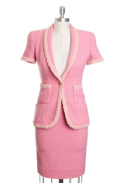 Chanel Rare Vintage 1995 SS Barbie Runway Pink Tweed Skirt Suit Set