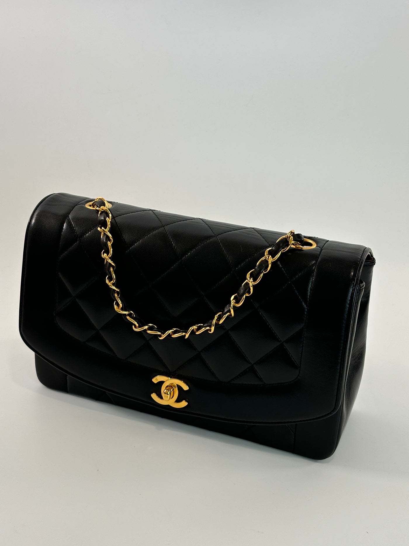 Chanel Vintage Black Lambskin Medium Diana