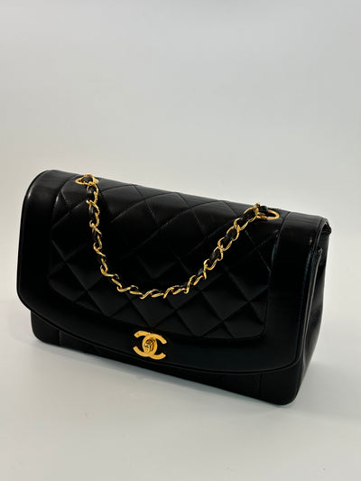 Chanel Vintage Black Lambskin Medium Diana