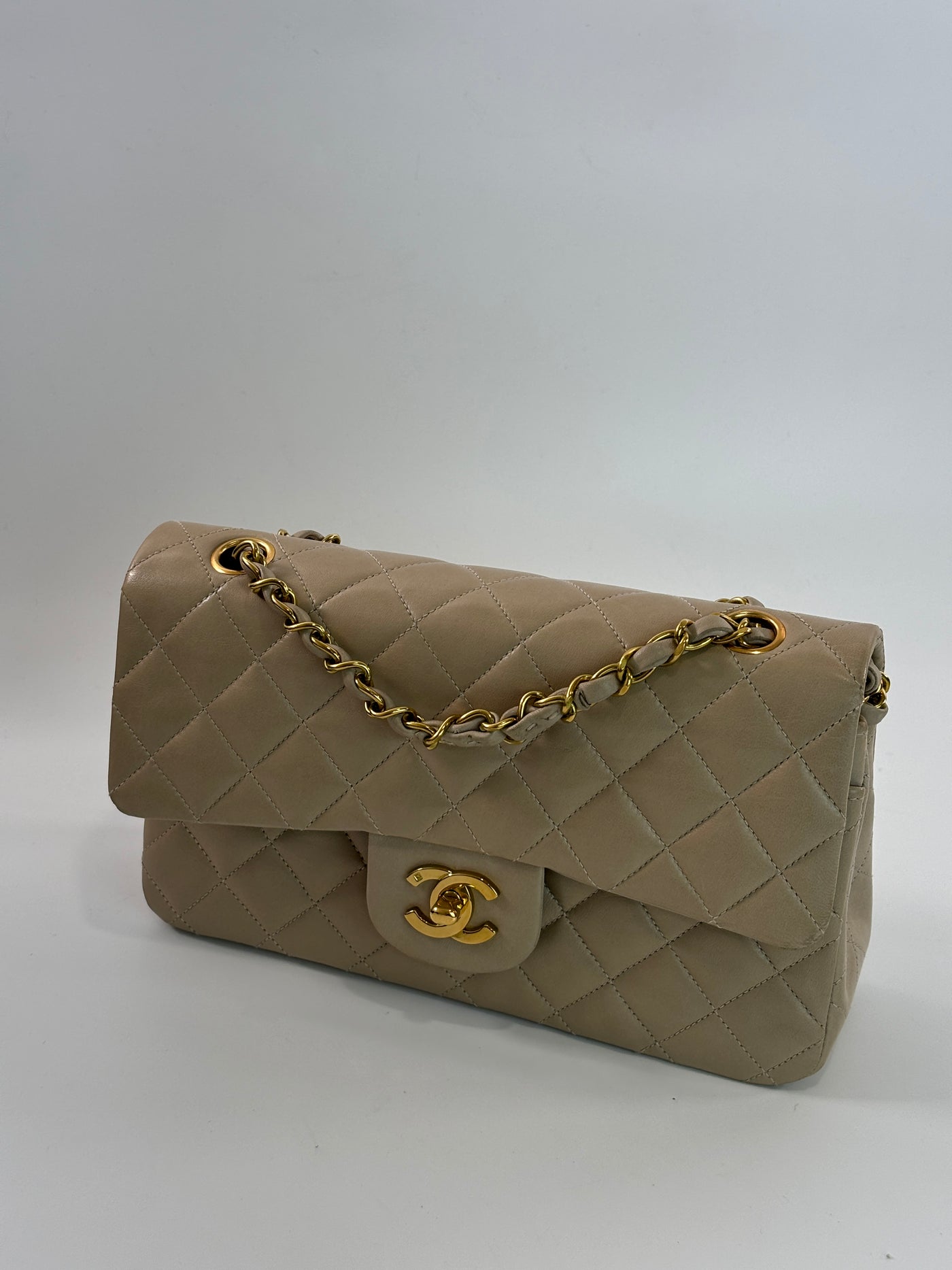 Chanel Vintage Greige Lambskin Small Classic Double Flap