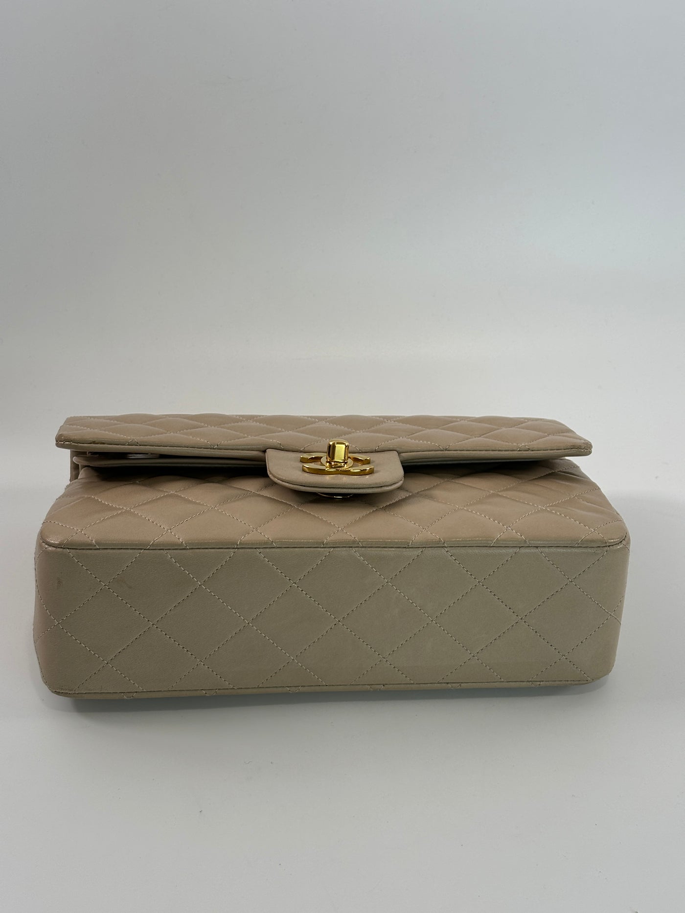 Chanel Vintage Greige Lambskin Small Classic Double Flap