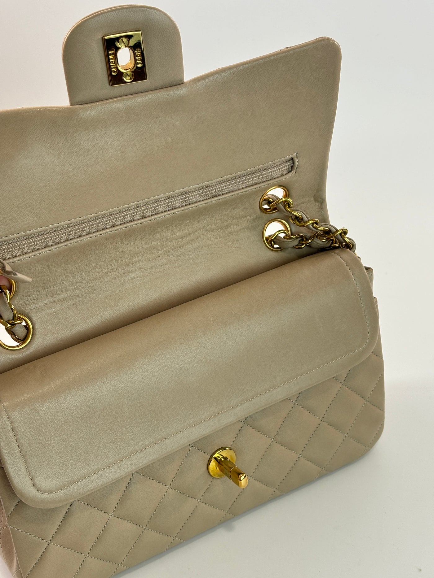 Chanel Vintage Greige Lambskin Small Classic Double Flap