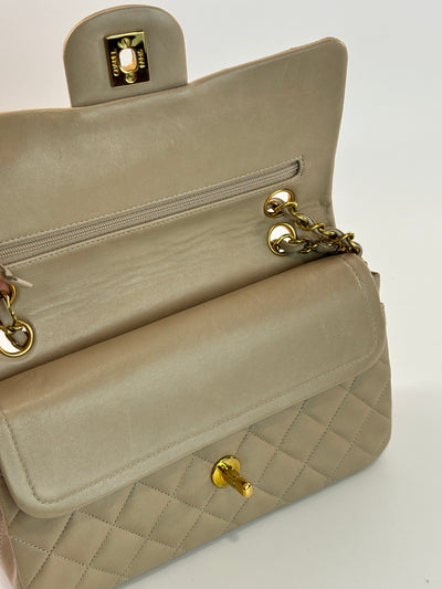 Chanel Vintage Greige Lambskin Small Classic Double Flap