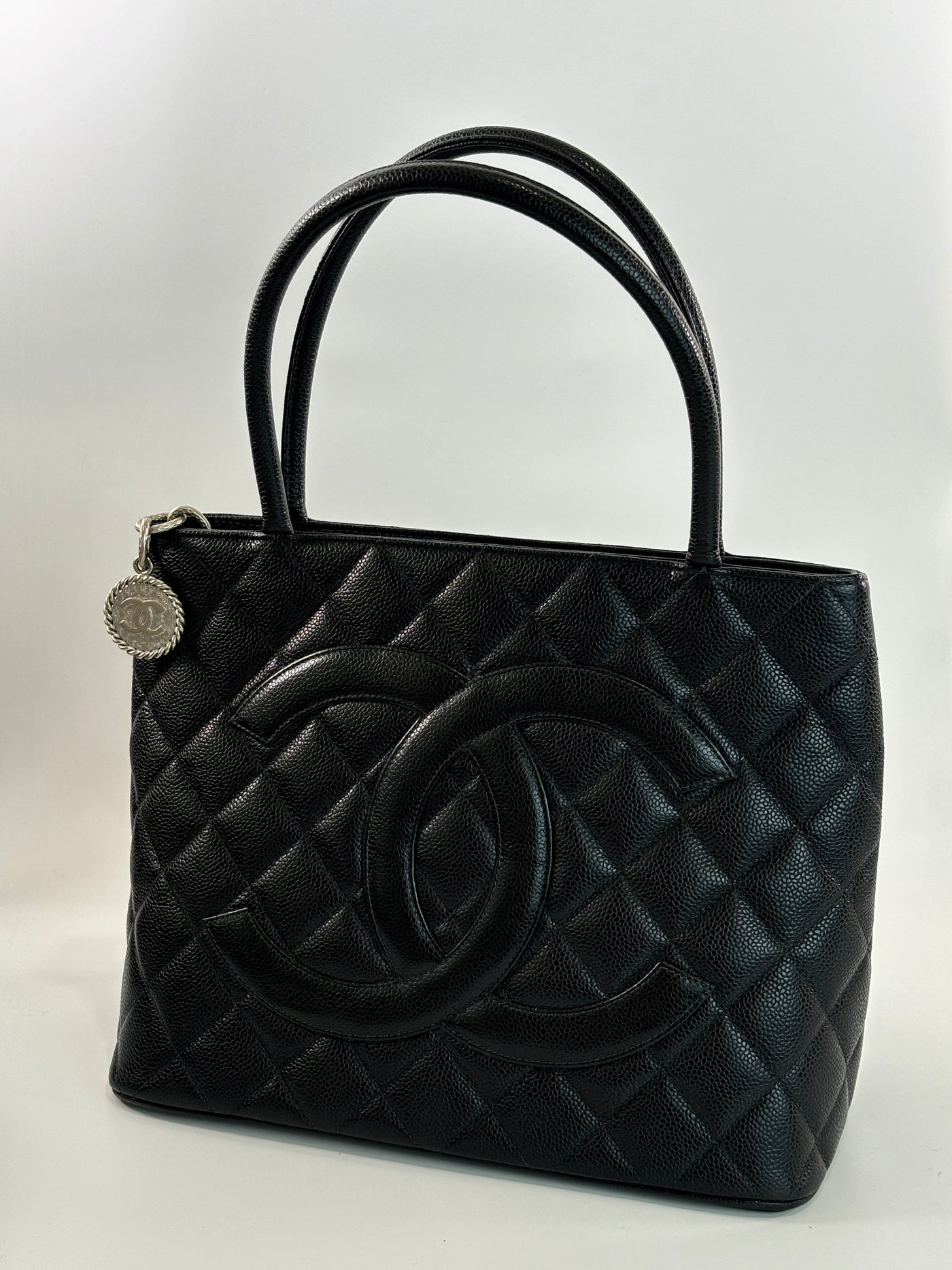 Chanel Vintage Black Caviar CC Medallion Tote