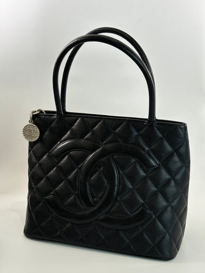 Chanel Vintage Black Caviar CC Medallion Tote