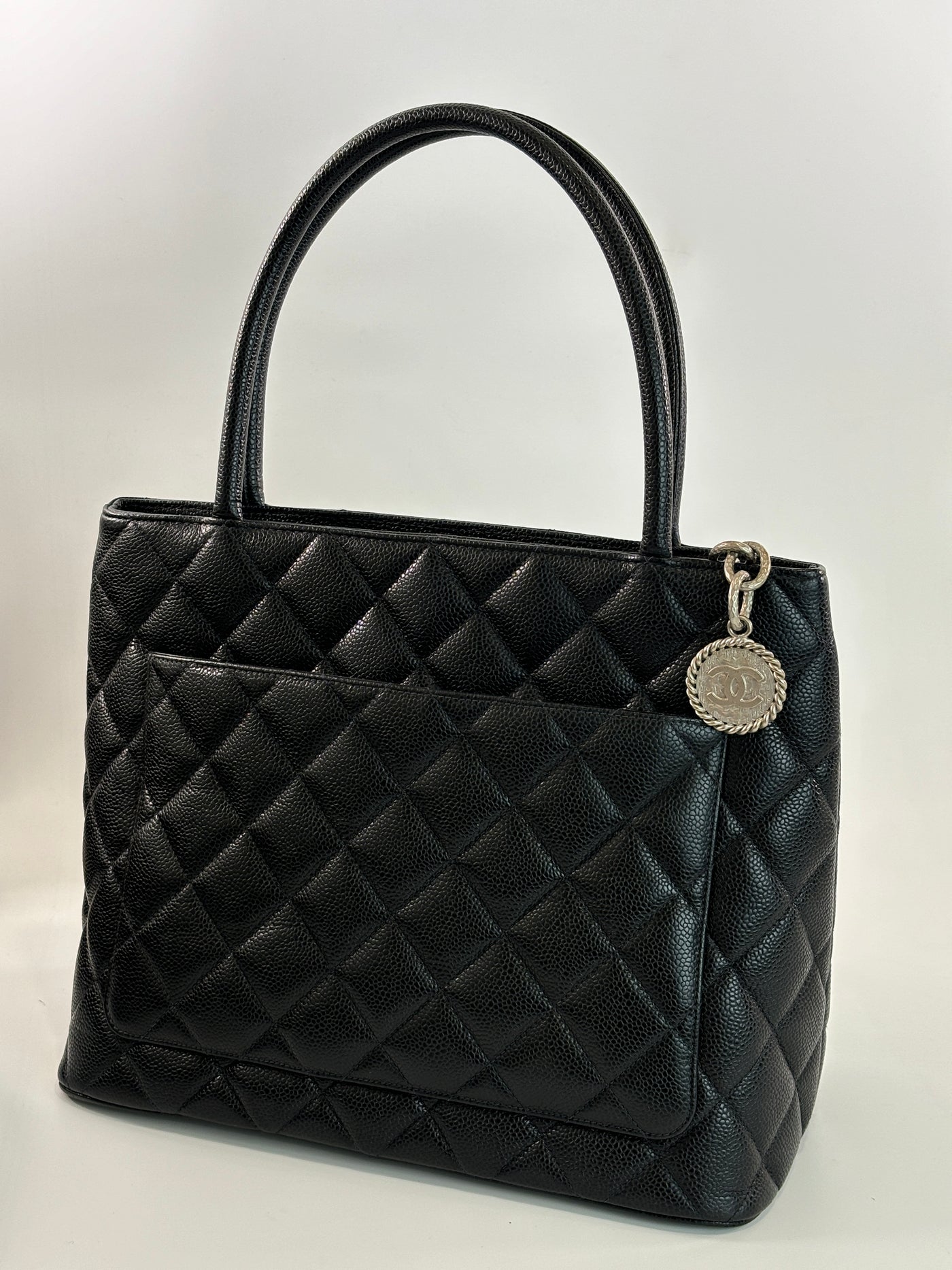 Chanel Vintage Black Caviar CC Medallion Tote