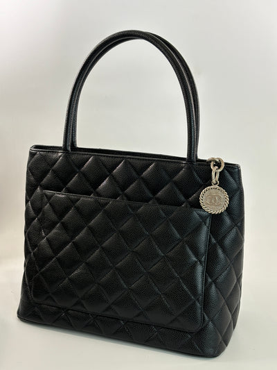Chanel Vintage Black Caviar CC Medallion Tote