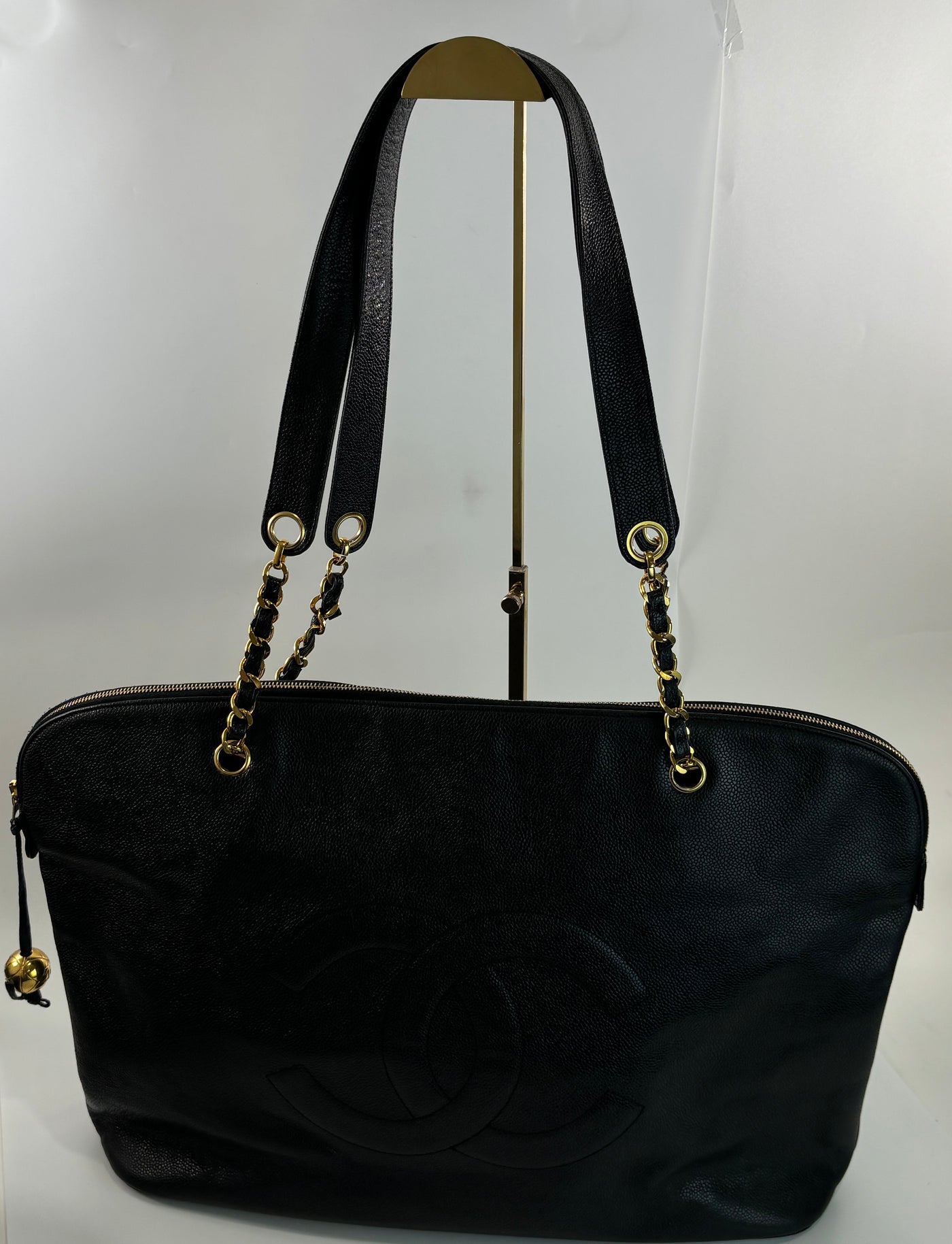Chanel Vintage Black Caviar CC Tote Bag