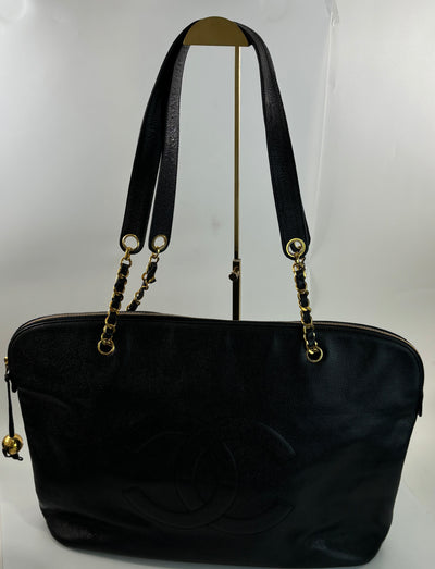 Chanel Vintage Black Caviar CC Tote Bag