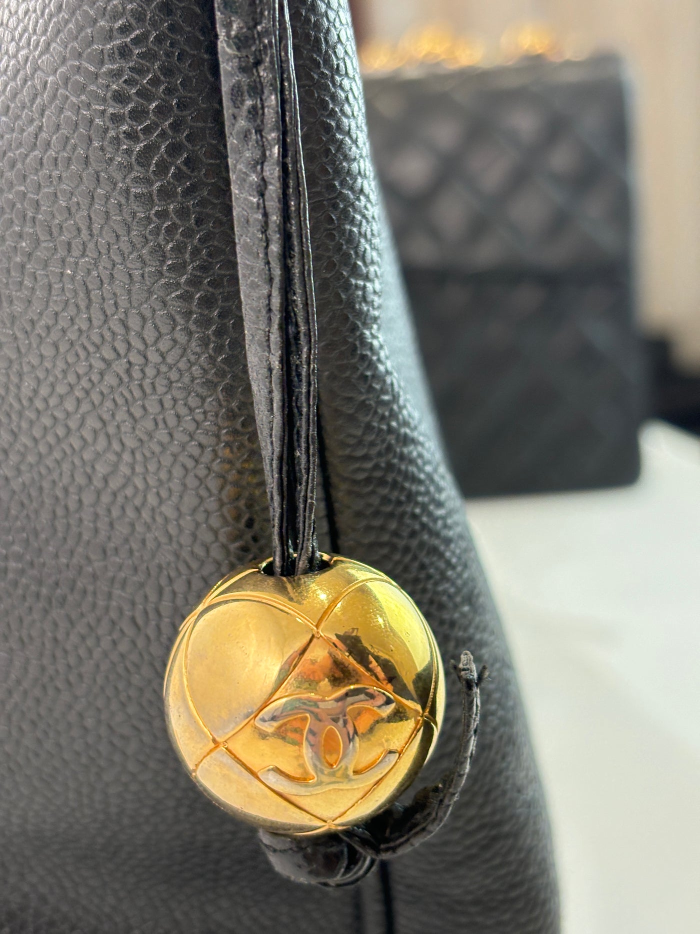 Chanel Vintage Black Caviar CC Tote Bag