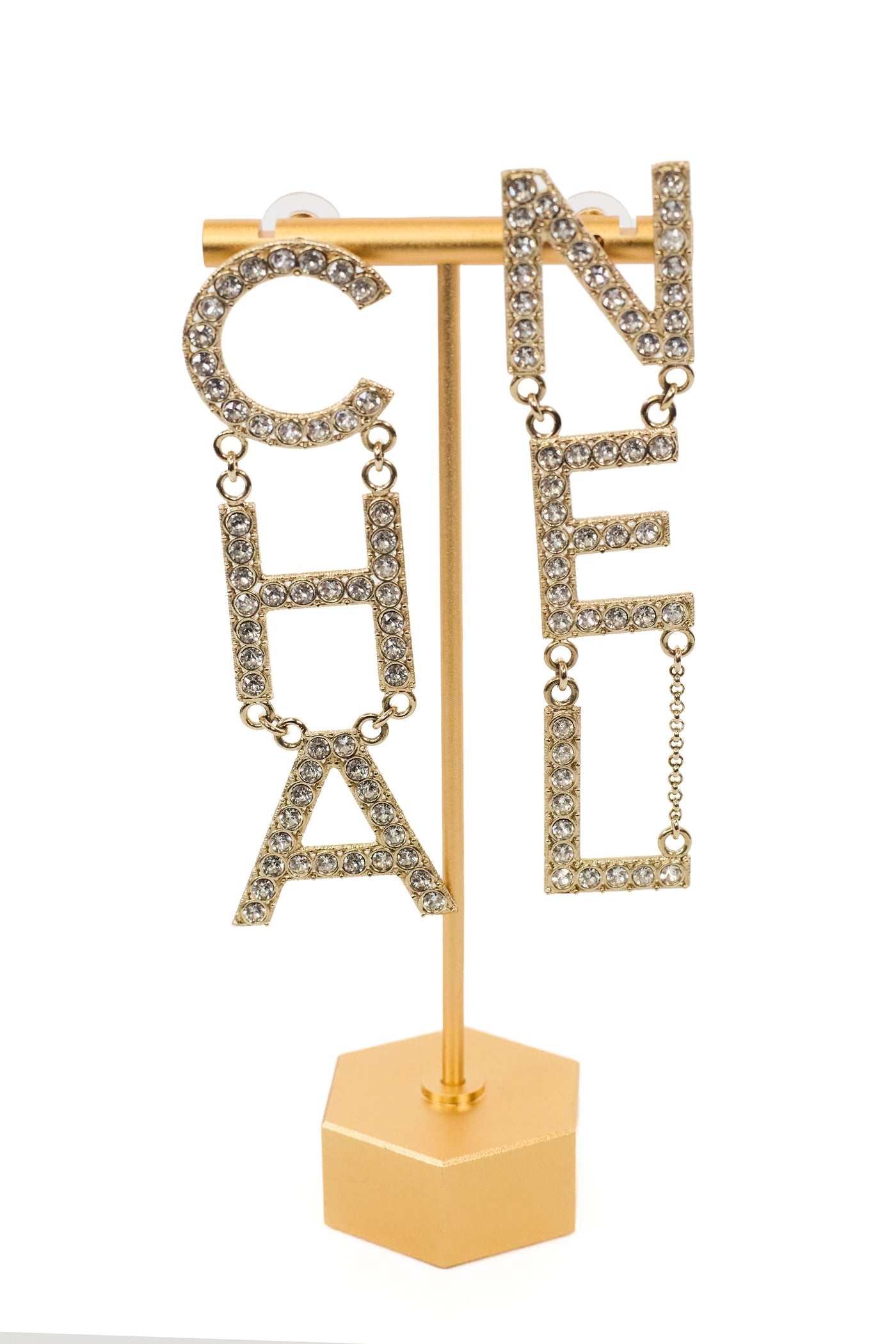 Chanel 2019 SS Runway Crystal Letter Earrings