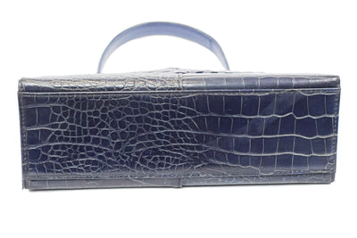 Saint Laurent Vintage Navy Blue Croc Embossed Top Handle