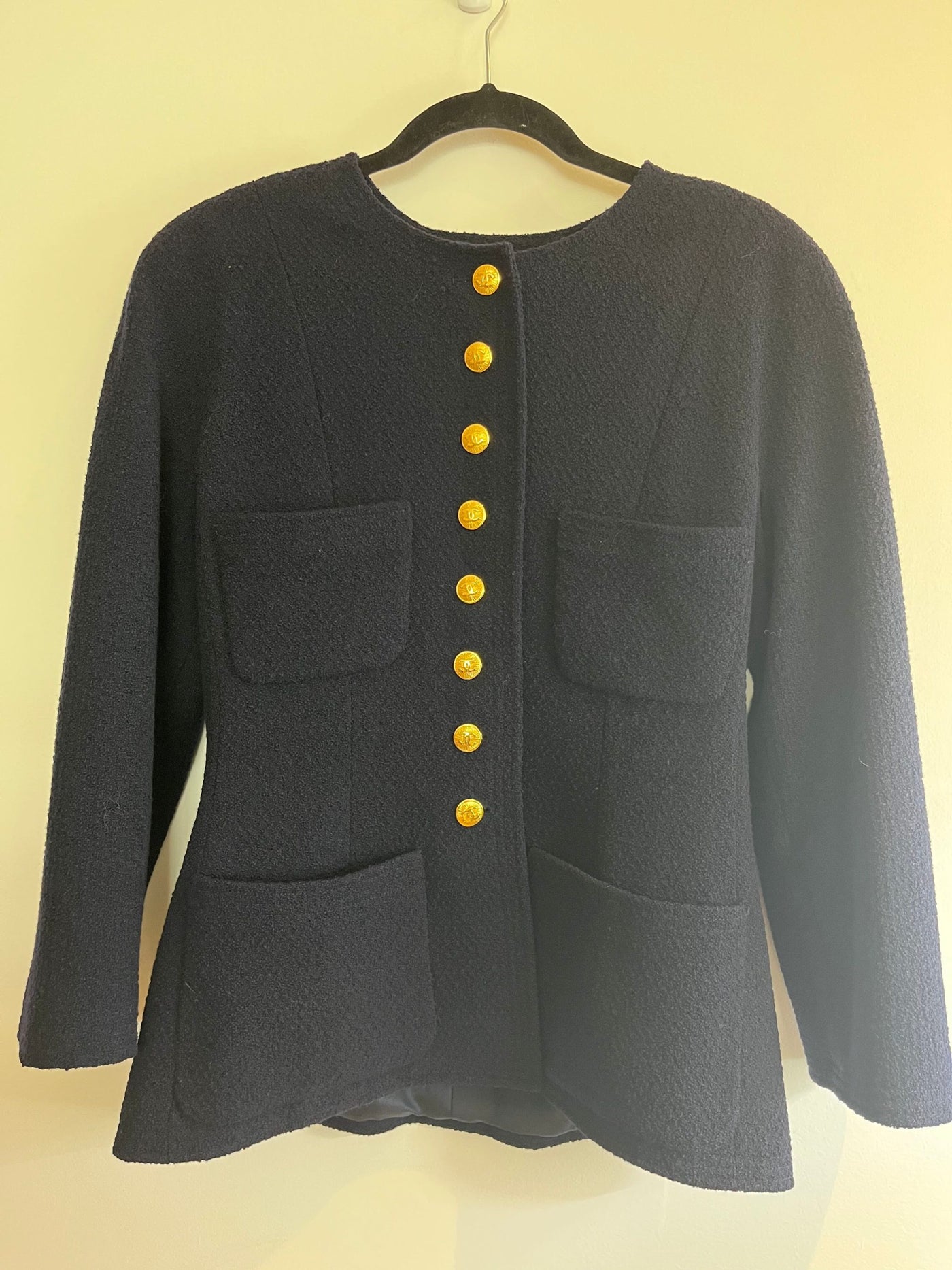 Chanel Vintage Navy Blue Boucle Skirt Set
