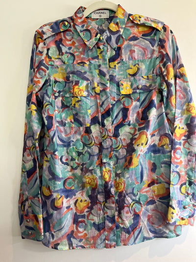 Chanel 2011 Cruise Runway Watercolor Button Up Shirt