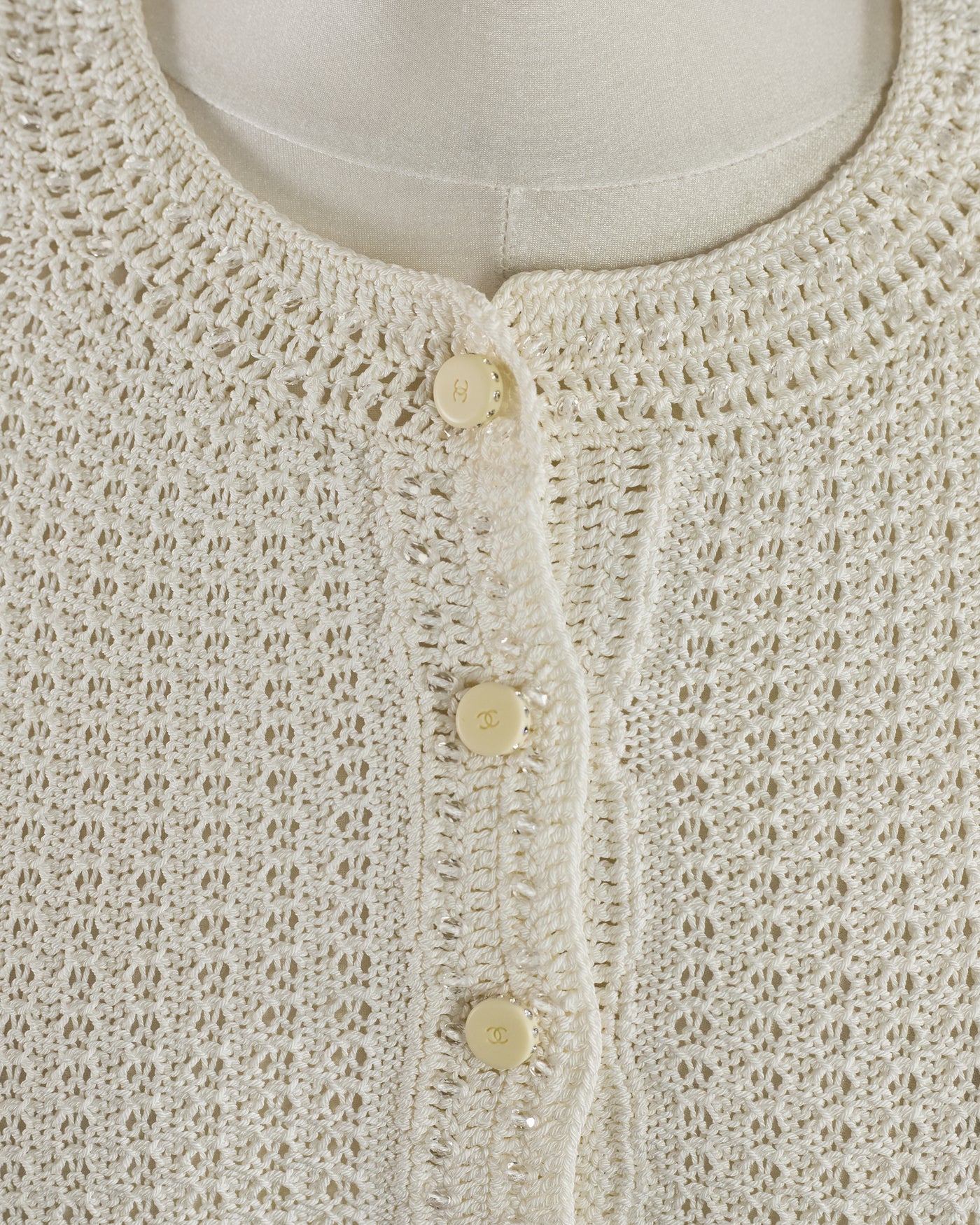 Chanel Vintage Cream Crochet and Beaded Top