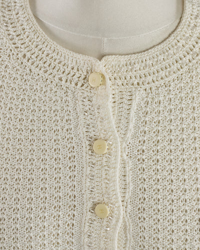 Chanel Vintage Cream Crochet and Beaded Top