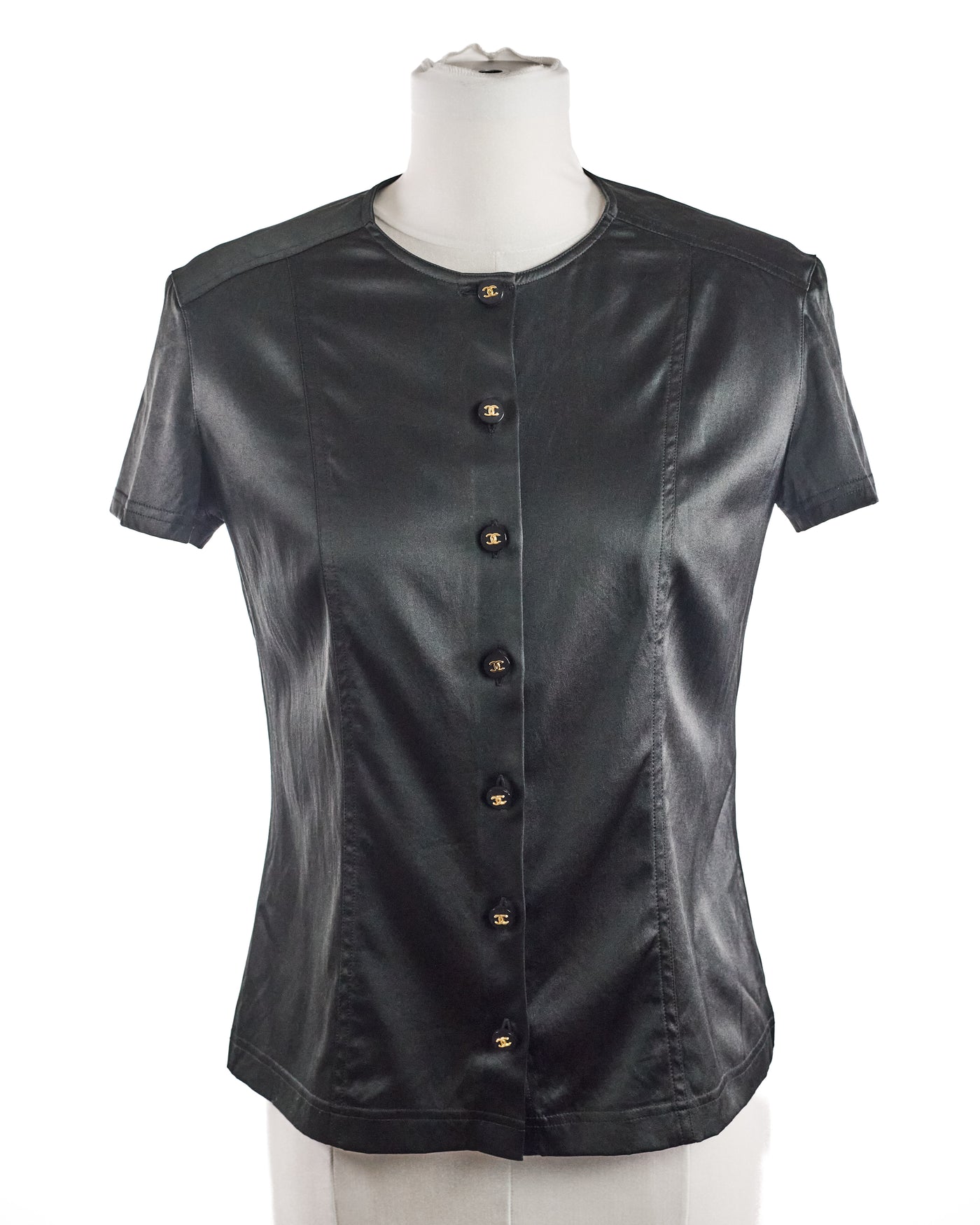 Chanel Vintage Stretch Silk Button Up