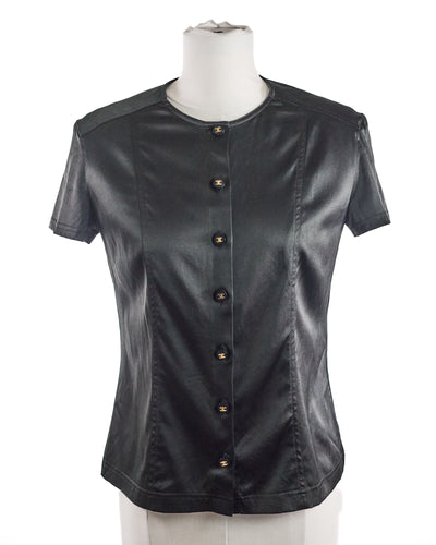 Chanel Vintage Stretch Silk Button Up