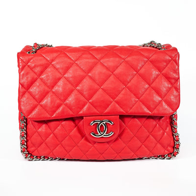 Chanel Red Washed Lambskin Chain Around Tote