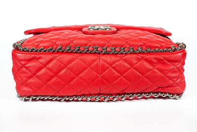 Chanel Red Washed Lambskin Chain Around Tote