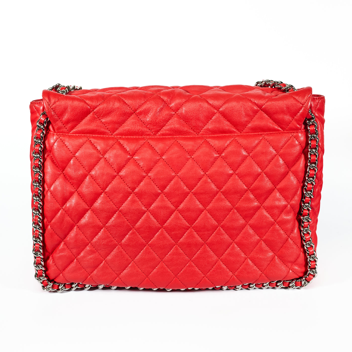 Chanel Red Washed Lambskin Chain Around Tote