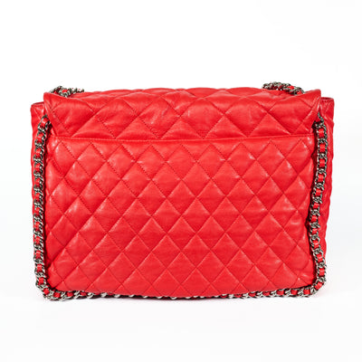 Chanel Red Washed Lambskin Chain Around Tote