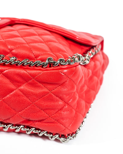 Chanel Red Washed Lambskin Chain Around Tote