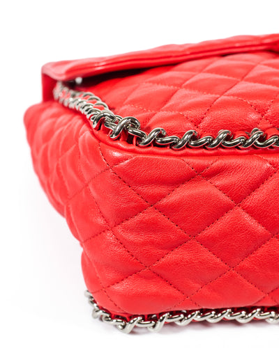 Chanel Red Washed Lambskin Chain Around Tote