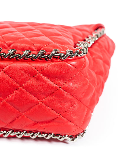 Chanel Red Washed Lambskin Chain Around Tote