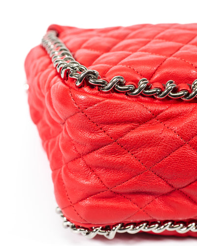 Chanel Red Washed Lambskin Chain Around Tote