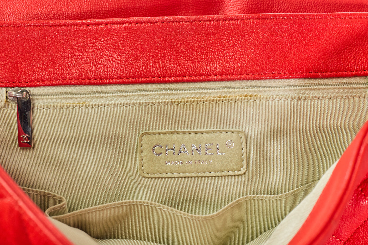 Chanel Red Washed Lambskin Chain Around Tote
