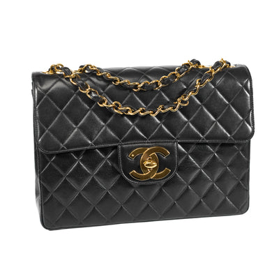 Chanel Vintage Black Lambskin Jumbo Single Flap