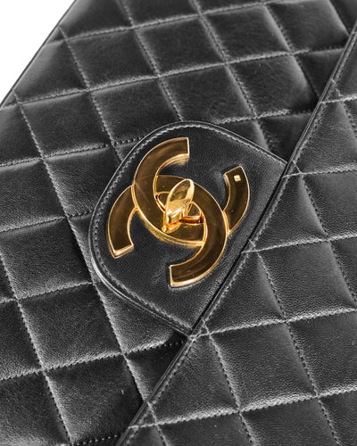 Chanel Vintage Black Lambskin Jumbo Single Flap
