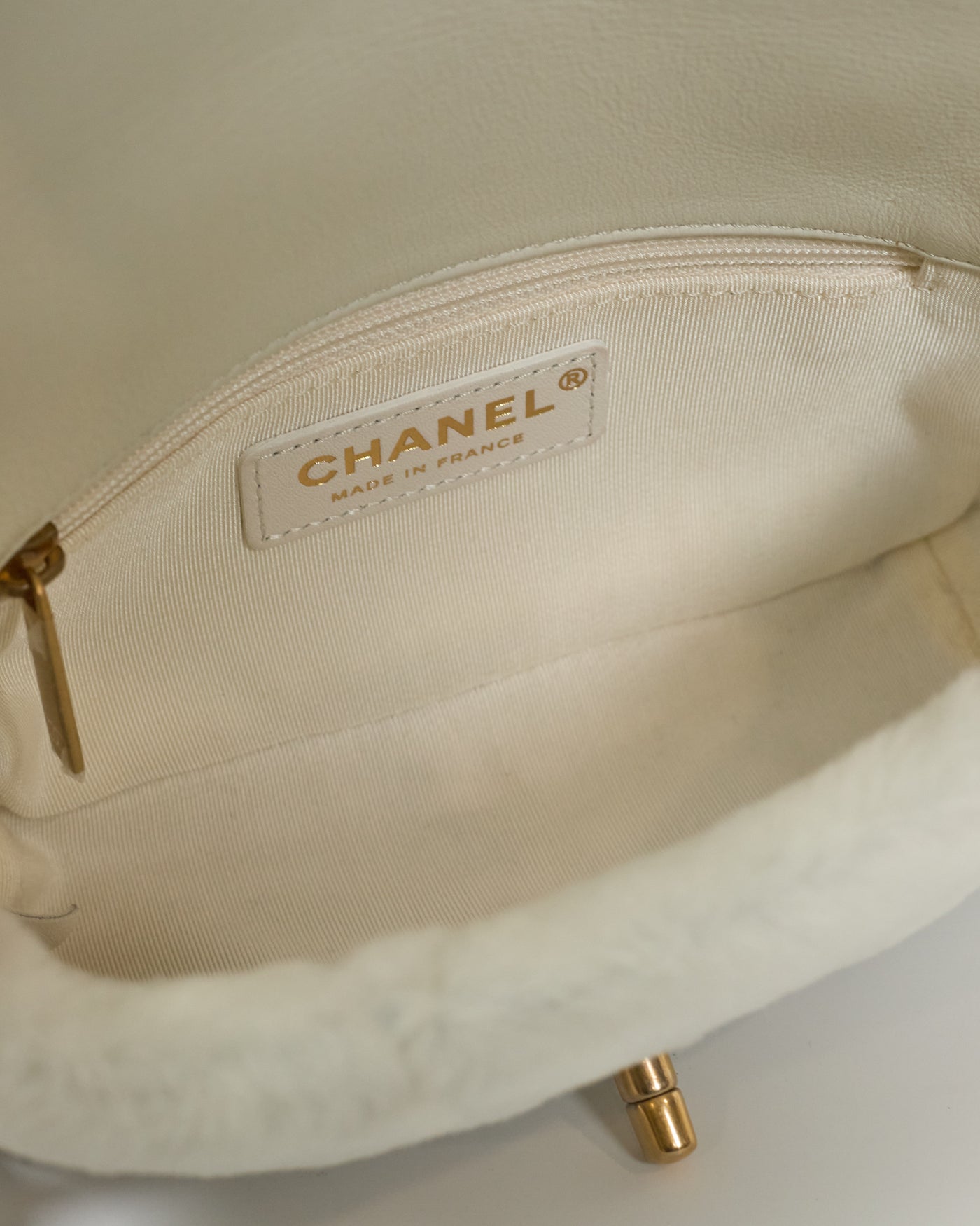 Chanel Cream Shearling Mini Shoulder Bag