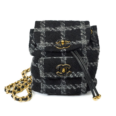 Chanel Black and Grey Tweed Backpack