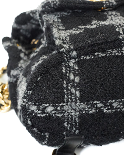 Chanel Black and Grey Tweed Backpack